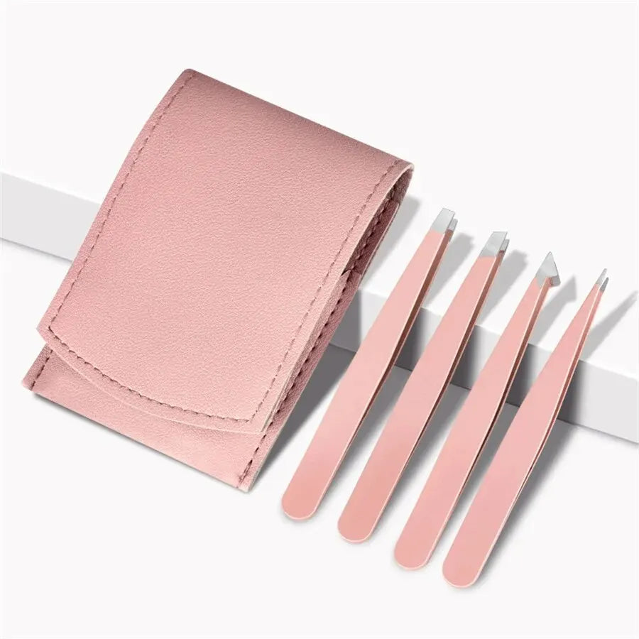 4-Piece Stainless Steel Eyebrow Tweezer Set