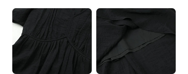 CHIC VEN Women Dresses French Style Vintage V-neck Puff Sleeve Long Dress Solid Black Loose Female Clothing Summer New 2023