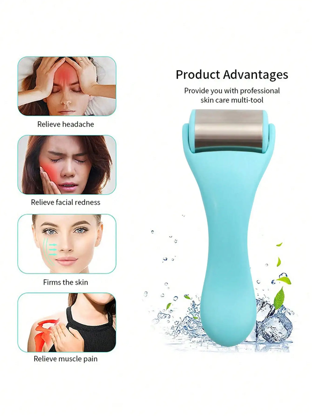 Ice Roller Face Massager – Skin Tightening, Firming & Puffiness Relief Tool with 50 Ice Beads