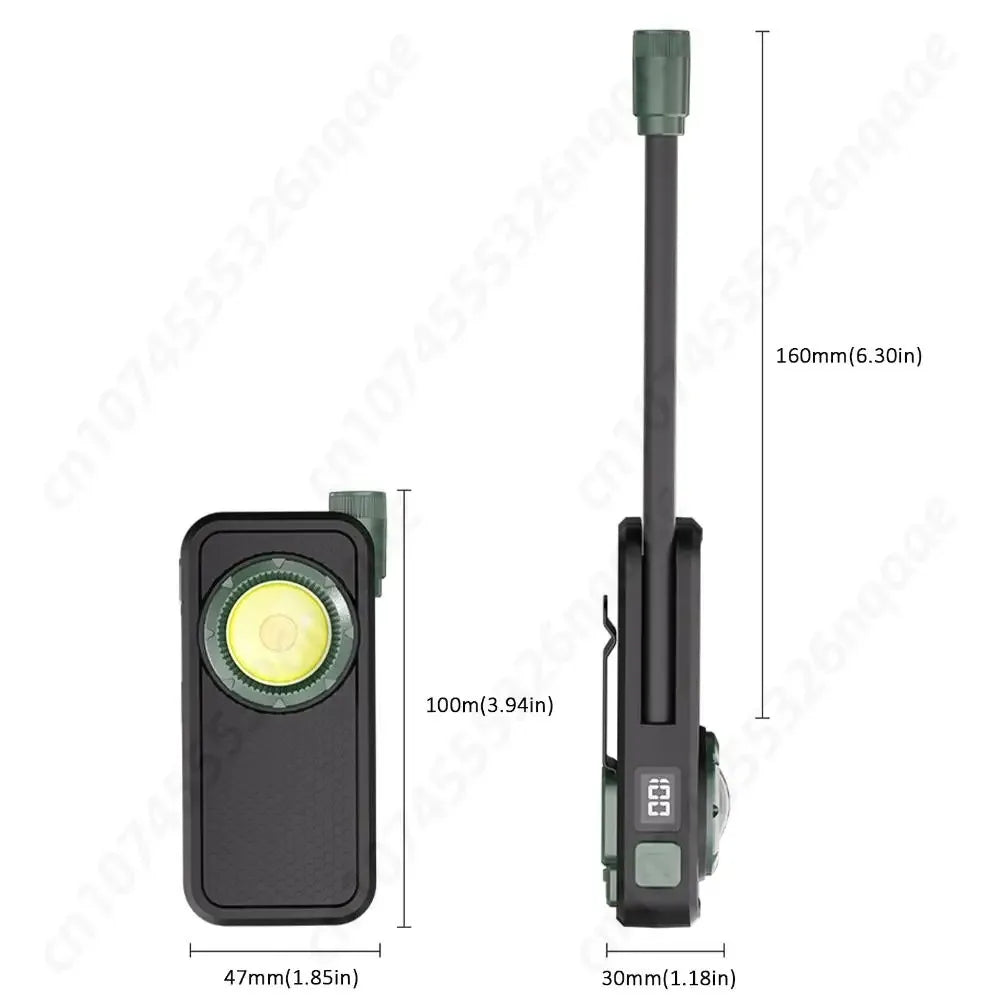 800 Lumen COB EDC Clip Flashlight – Gooseneck, Magnetic Back, LCD Display, Type-C for Work & Camping