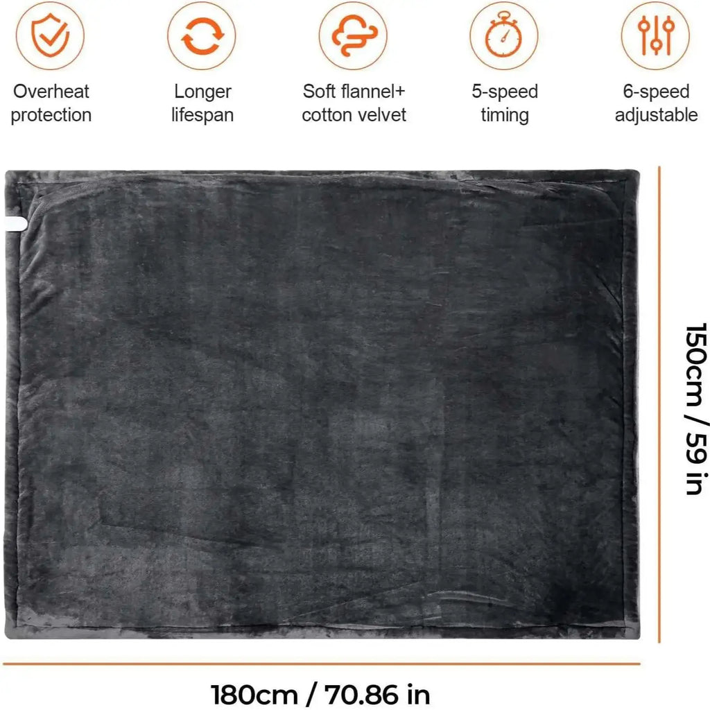 Electric Heated Blanket – Soft Throw with 6 Heating Levels, 4-Hour Auto-Off & Overheat Protection