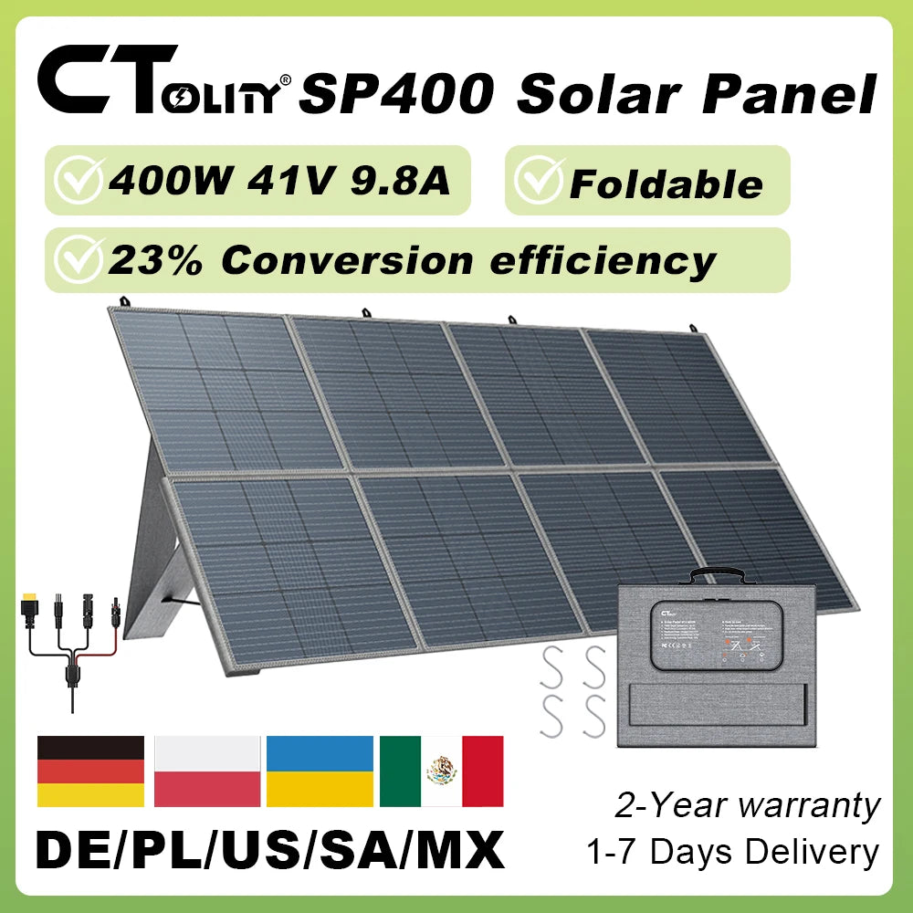 CTOLITY 400W Foldable Solar Panel – 41V, 23% ETFE Efficiency, Portable for RV & Outdoor Power