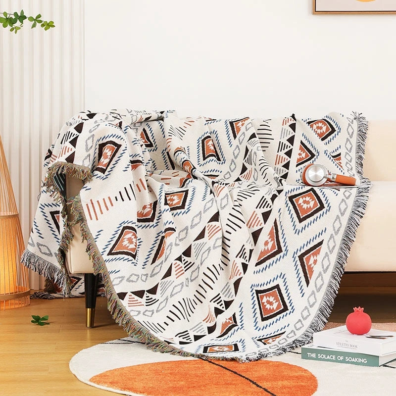 Boho Plaid Tassel Throw Blanket – Decorative Sofa & Bed Cover, Outdoor Camping & Picnic