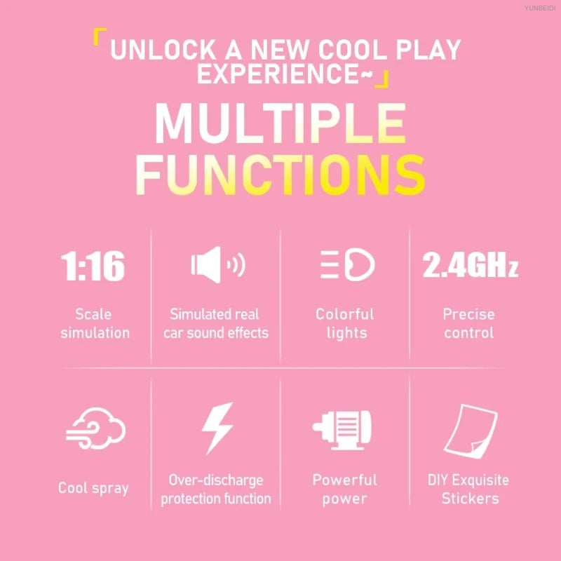 1:16 Pink Remote Control Car 2.4G_Hz Spray Music Light DIY Sticker Racing Car 1:18 Climbing Off-road Toy Car Kids Festival Gifts
