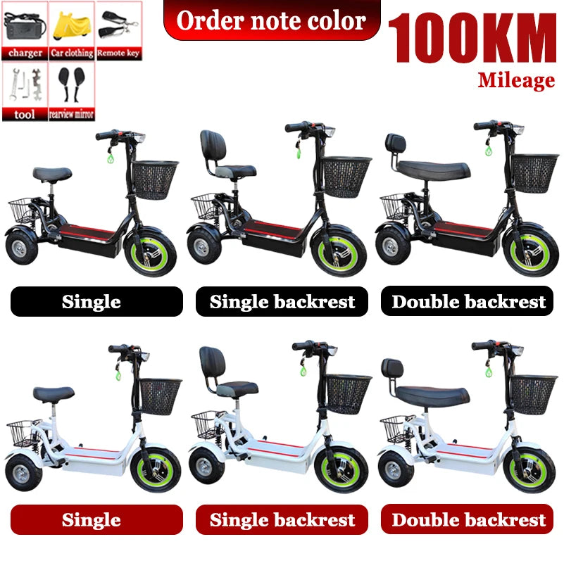3-Wheel Electric Mobility Scooter for Adults, Folding Tricycle with Basket