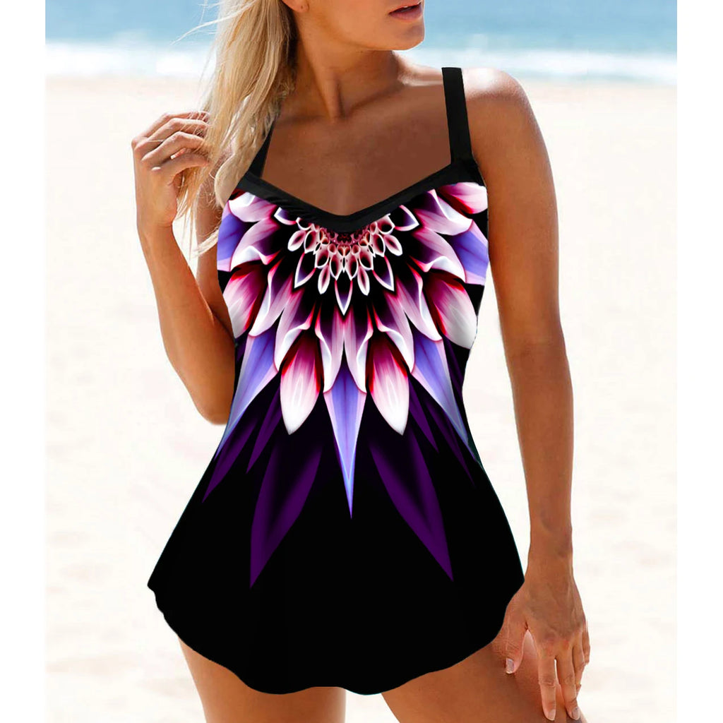 Women's Peony Print Bikini Tank Top Two-Piece Set — Hollowed Out Floral Swimsuit S–6XL