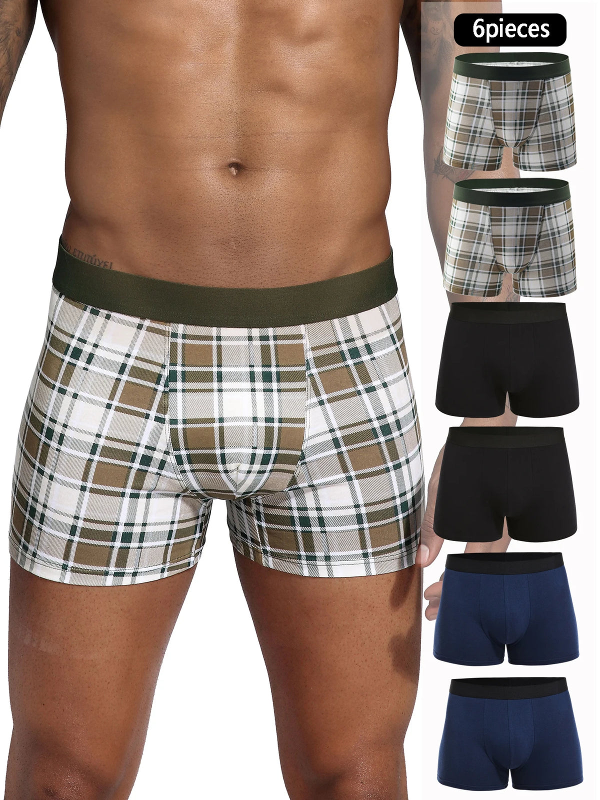 Men's Cotton Stretch Plaid Boxer Shorts, 6-Pack