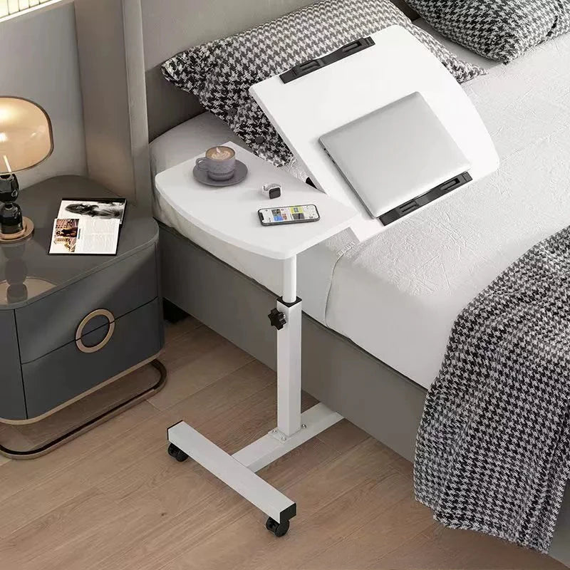 Portable Bedside Laptop Desk with Drawers — 360° Rotating Board, Adjustable Height & Lockable Wheels