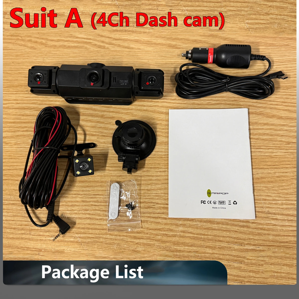 4-Channel WiFi Dashcam – FHD 1080P, Night Vision, Loop Recording, Parking Monitor | Front + Rear + Side