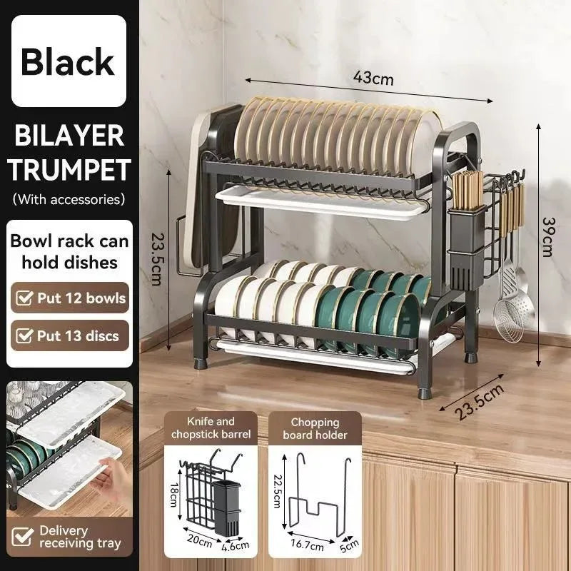 Layered Kitchen Dish Drain Rack & Tableware Sorting Shelf – Bowl, Chopstick & Utensil Organizer