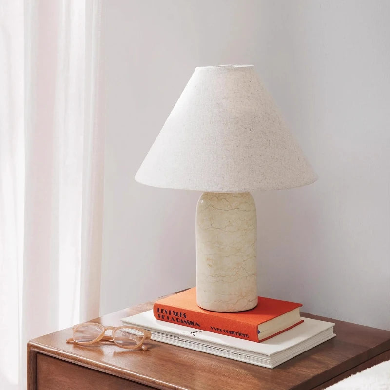 Marble Base Lamp – Tapered Fabric Shade