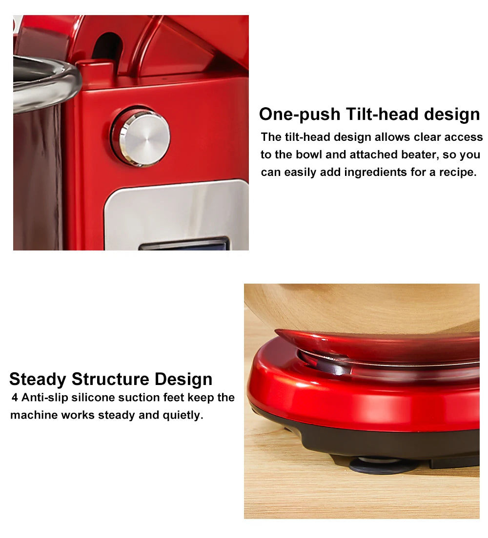 6L 1200W Stand Mixer — Quiet DC Motor, 6-Speed, Dough Kneader & Egg Whisk