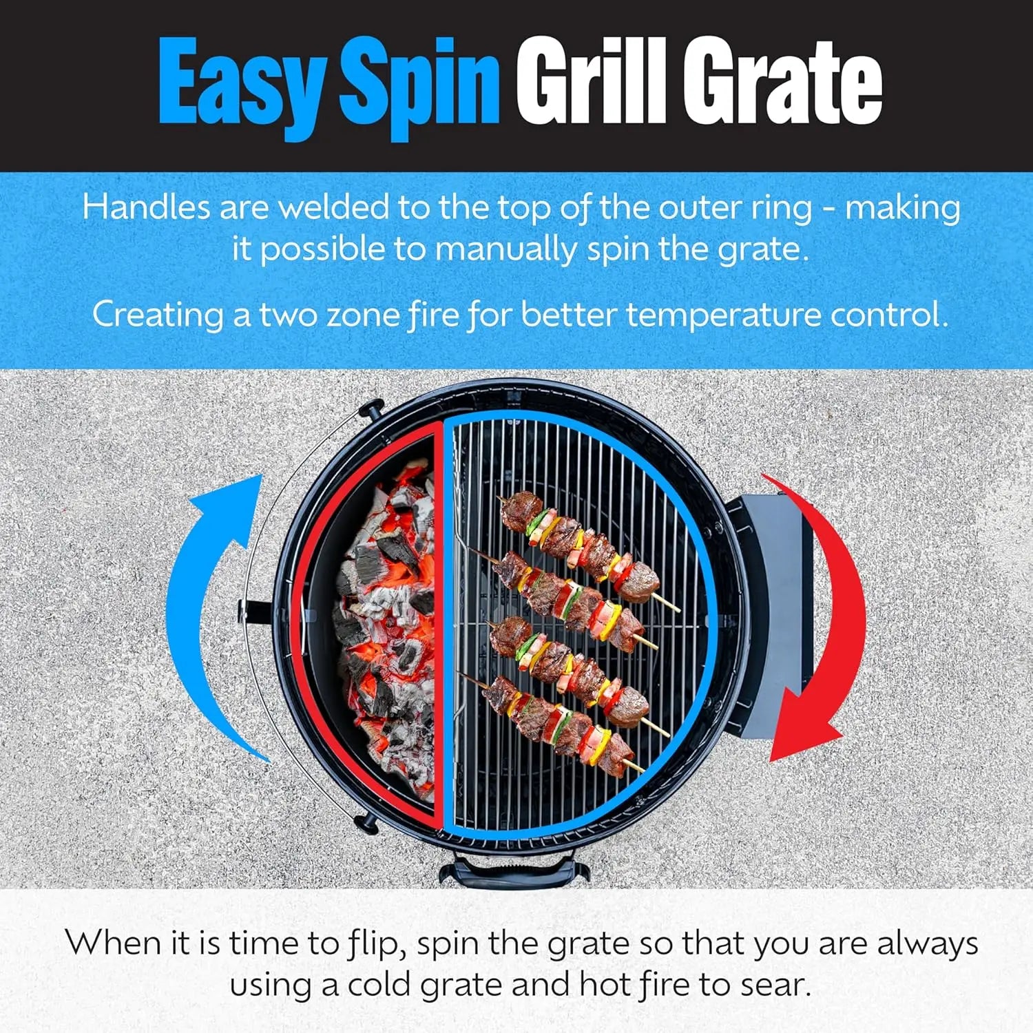Portable Charcoal Grill 18" | 2-Zone Cooking, Easy Spin Grate, Charcoal Basket, Travel Kettle for Camping, Tailgating & Backyard BBQ