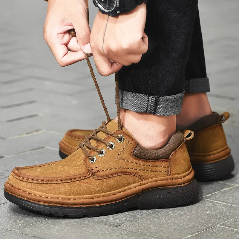 Men's Genuine Leather Lace-Up Casual Shoes