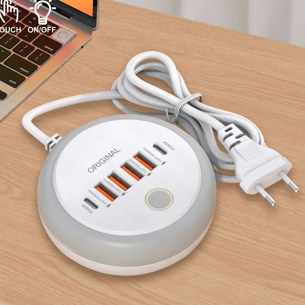 50W Multi-Port Power Strip — USB-C PD & USB-A Fast Charging Desktop Charger