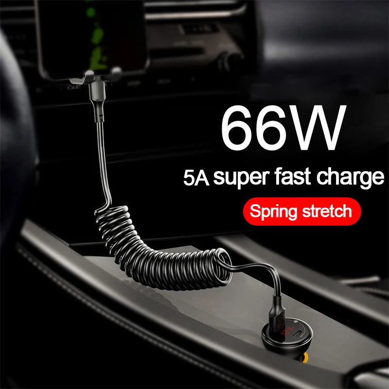 Retractable Fast Charging Spring Cable — USB-C & Lightning
