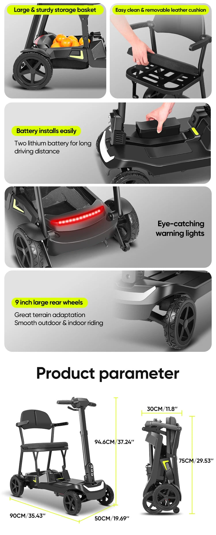 Lightweight 4-Wheel Mobility Scooter, Foldable