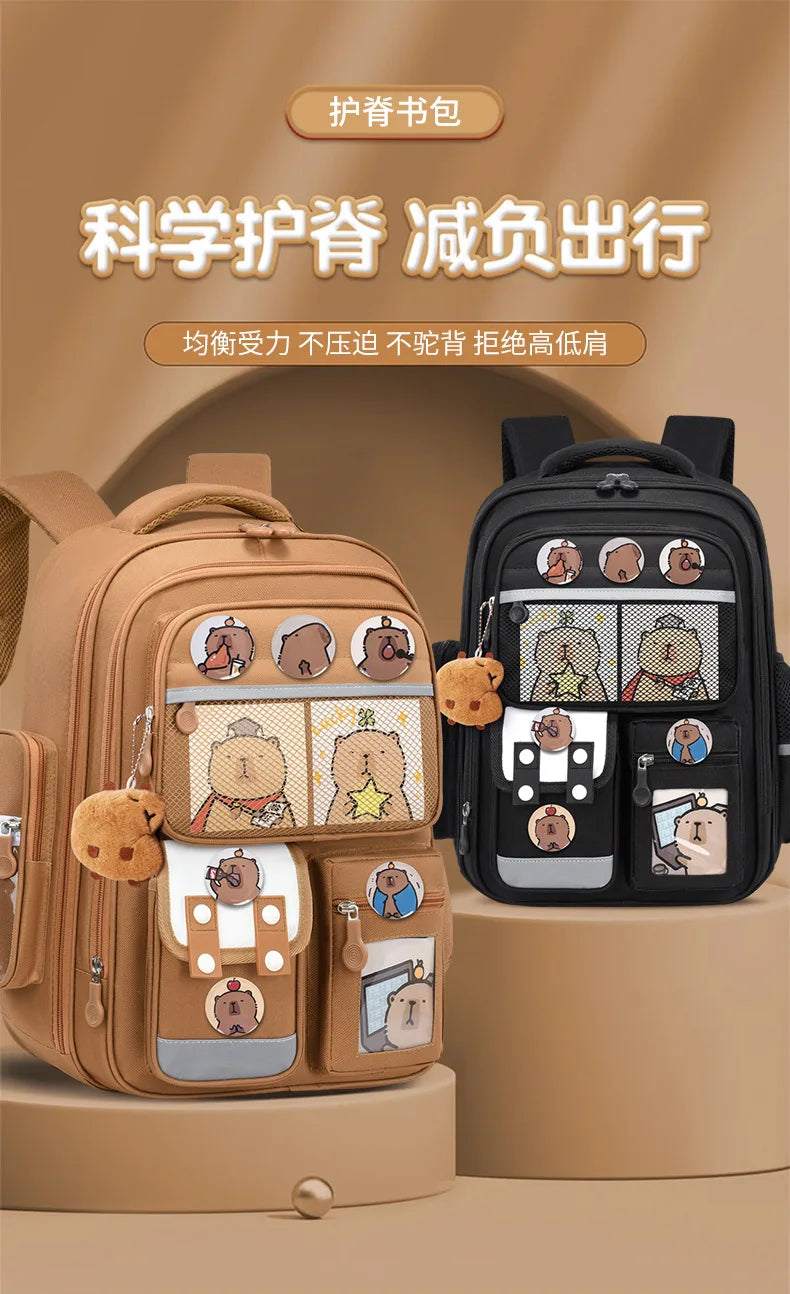 Capybara Anime Kids Backpack – Large Capacity Nylon School Bag for Boys & Girls Back to School