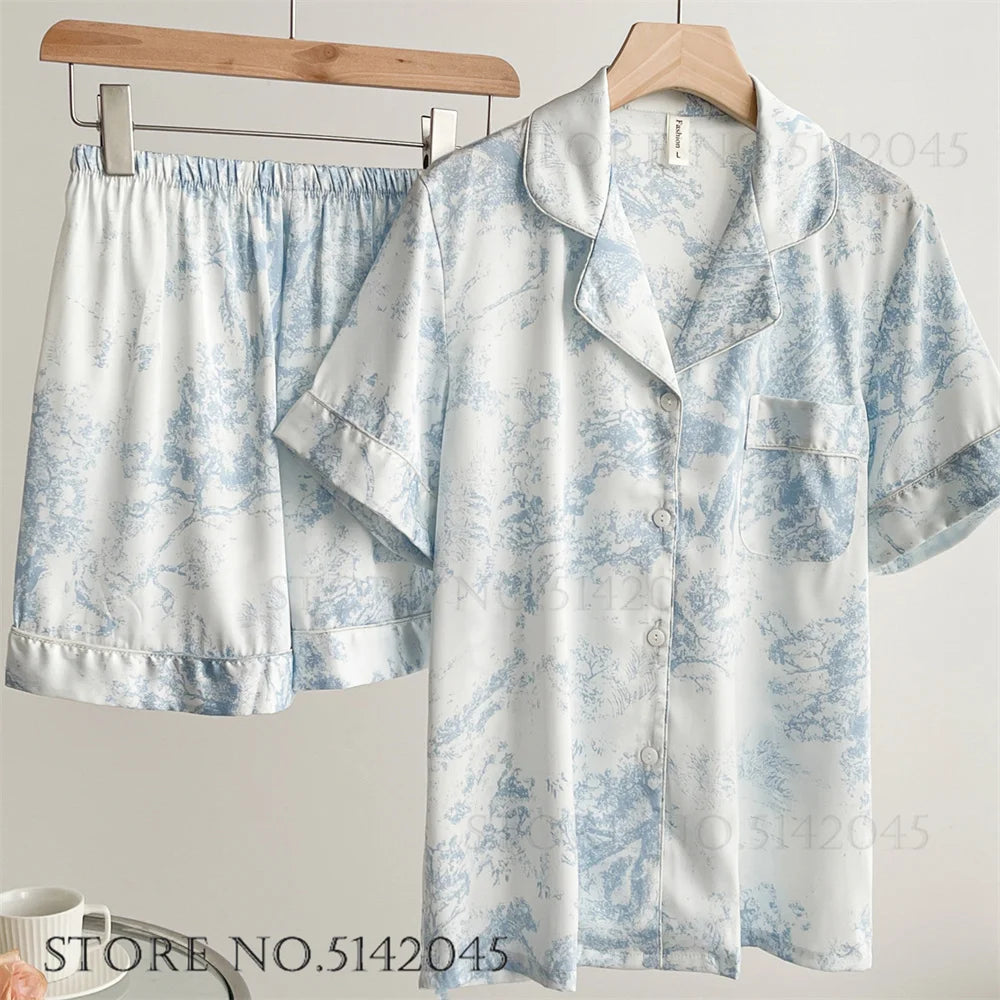 Women's Floral Print Satin 2-Piece Pajama Set | Loose Lounge Wear Homewear Suit
