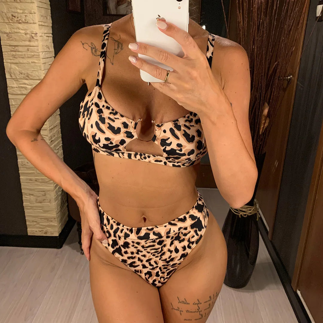 Leopard High Waist Bikini Set — Snake Print Two-Piece Swimsuit