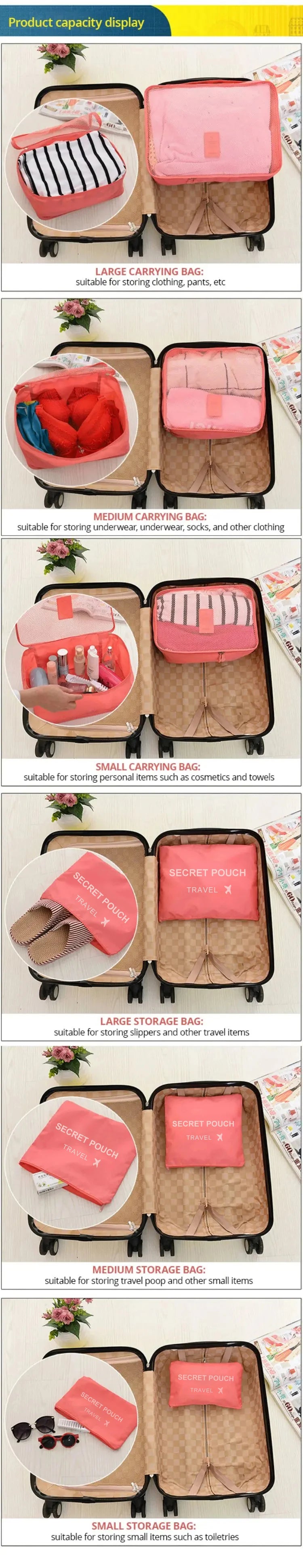 6-Piece Travel Storage Bags – Waterproof Oxford Luggage Packing Organizers