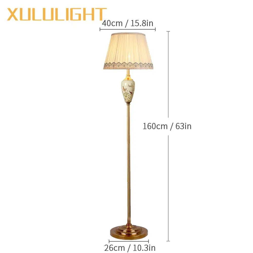 Ceramic Floor Lamp – Fabric Shade & LED Lighting