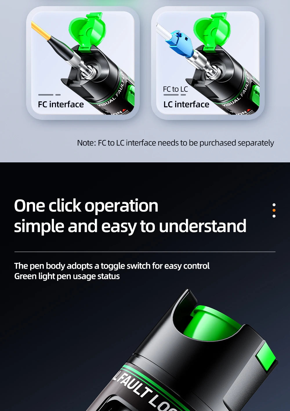 Rechargeable Green VFL Fiber Optic Tester – 15mW to 100mW Visual Fault Locator Pen