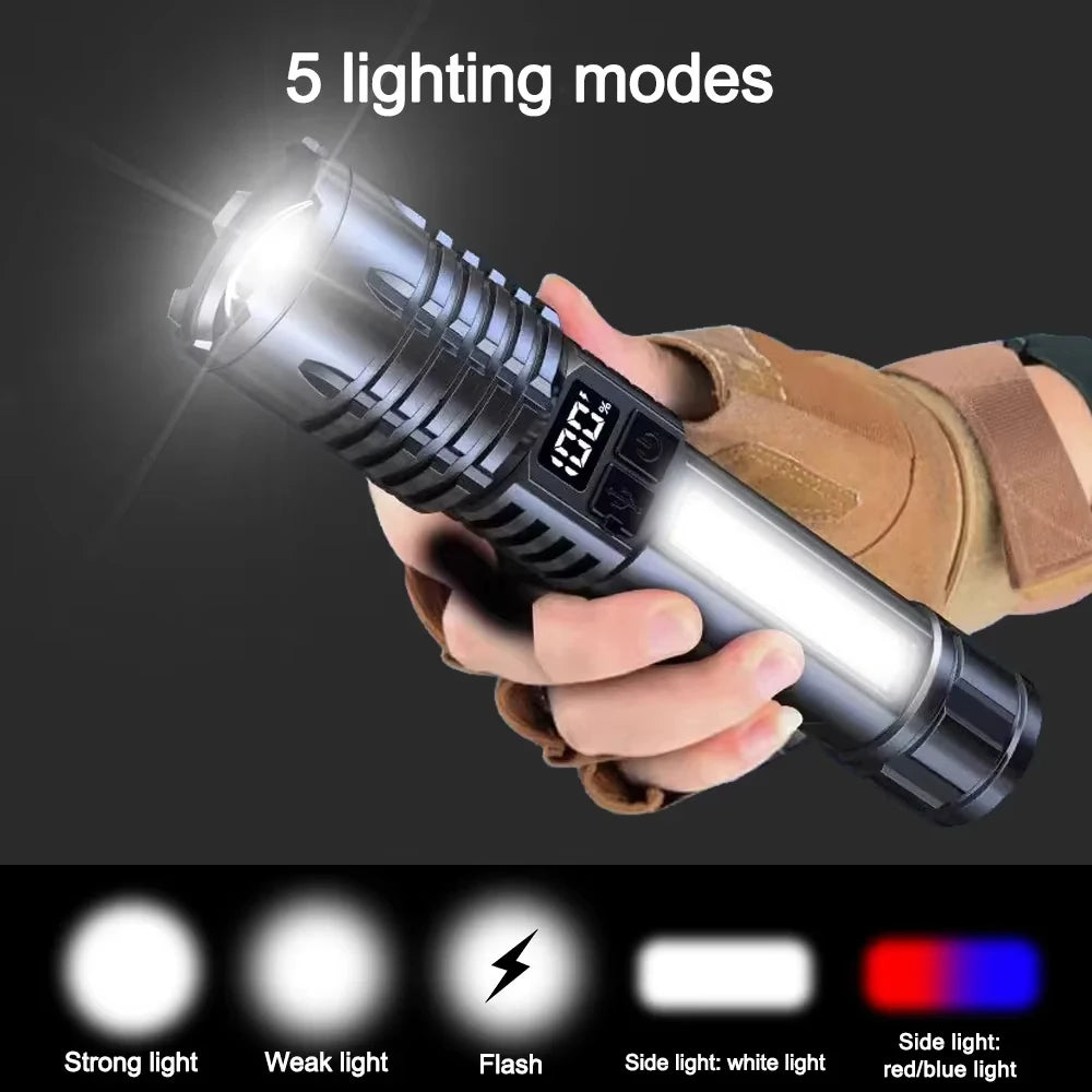 100000LM Super Bright Rechargeable LED Flashlight – Long Range Waterproof Camping Torch