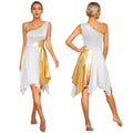 One Shoulder Irregular Hem Dance Performance Dress — Lyrical Worship Dancewear Costume