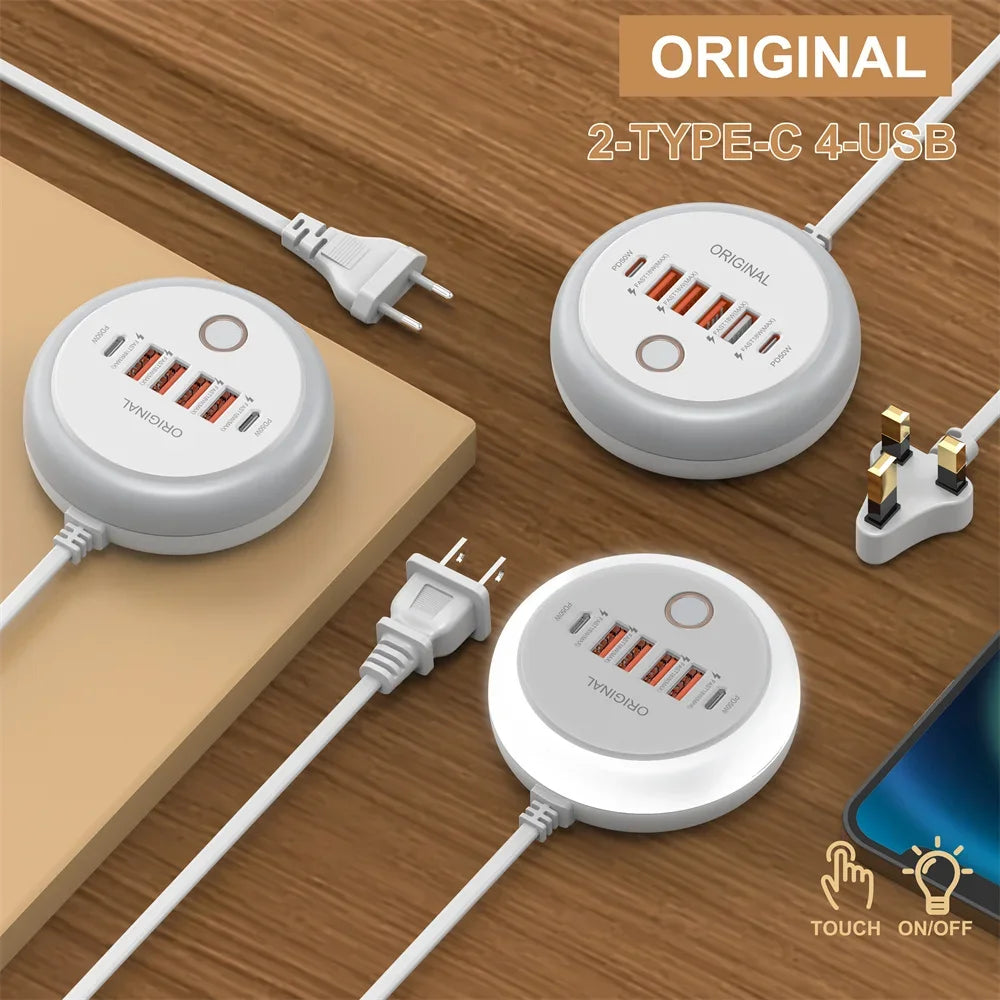 50W Multi-Port Power Strip — USB-C PD & USB-A Fast Charging Desktop Charger