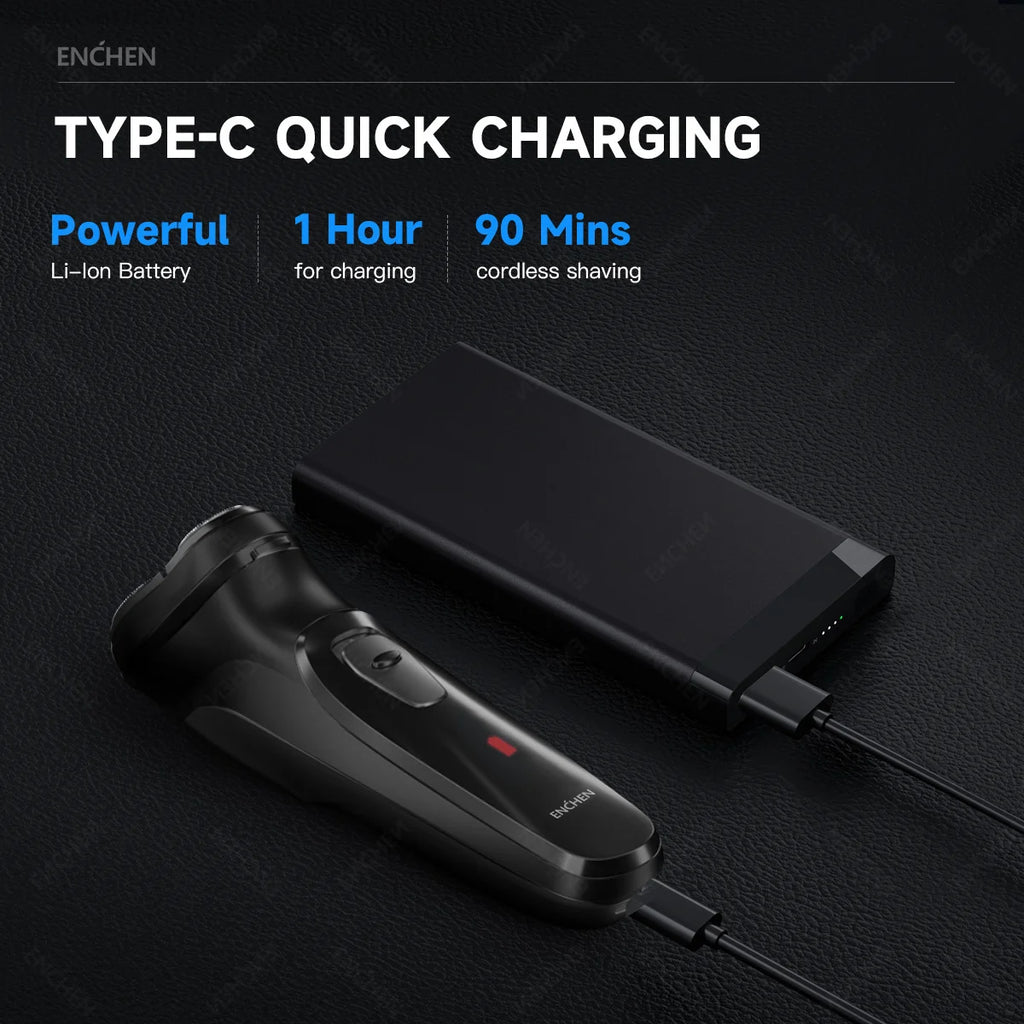 ENCHEN Blackstone 3D Rotary Electric Shaver – Type-C Fast Charge, 85-Min Runtime, Auto-Grinding Blade