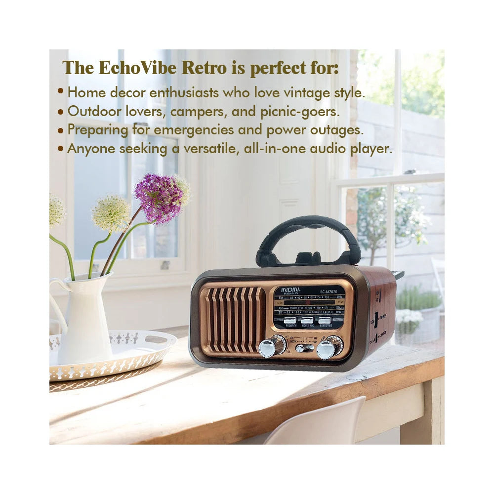 Portable Vintage Retro Radio — AM/FM/SW, Bluetooth, Solar & Battery Powered with Phone Stand