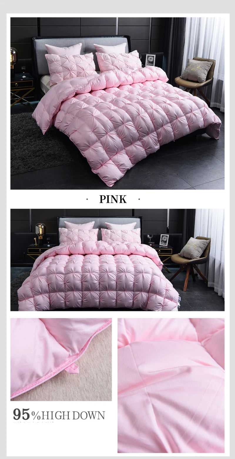 White Goose Down Duvet – Thick Winter Comforter with 3D Pinch Pleat Design, Twin to King