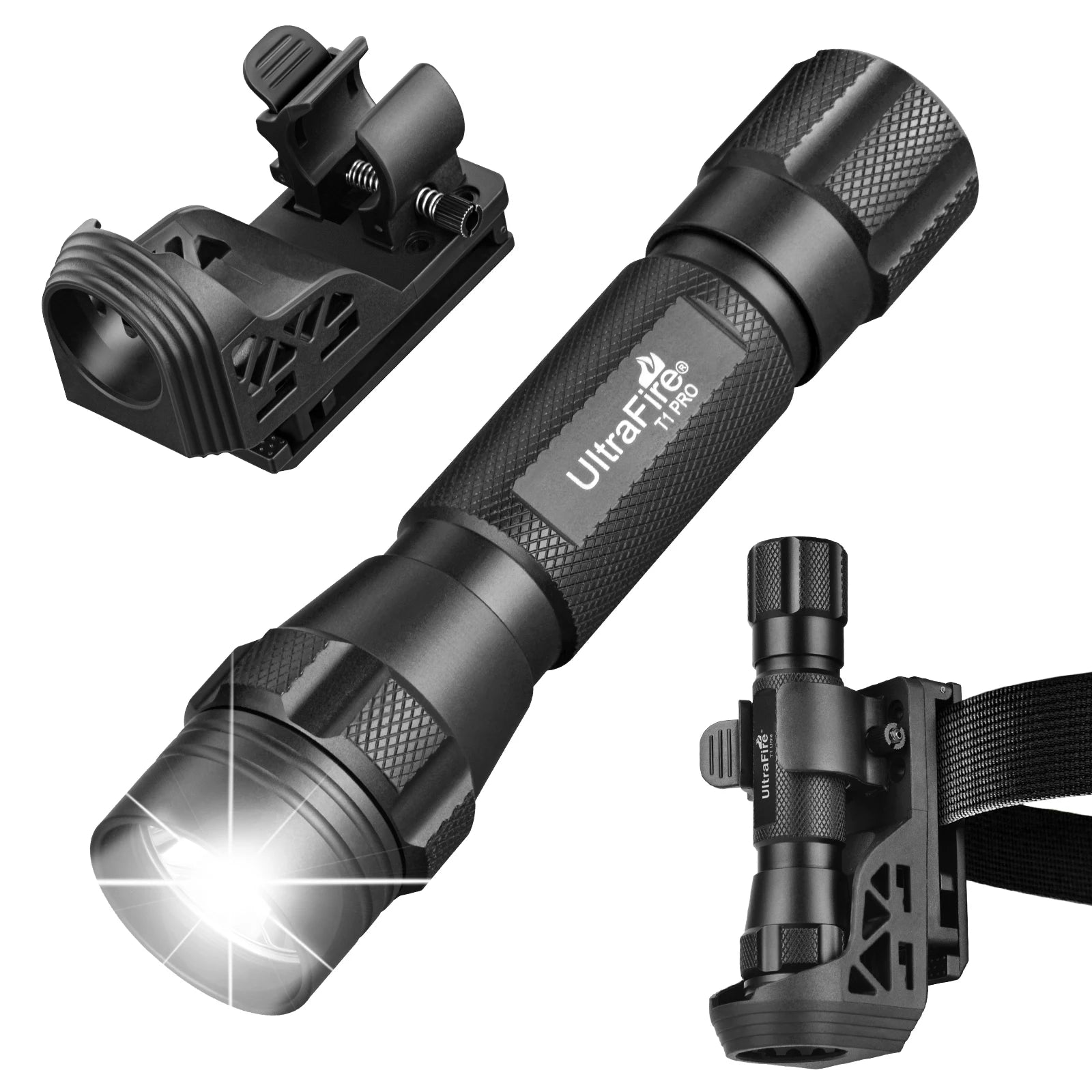 UltraFire T1 Pro Tactical Flashlight – 1200 Lumen, 5 Modes, W66 Belt Holster, IP65, 18650 Rechargeable