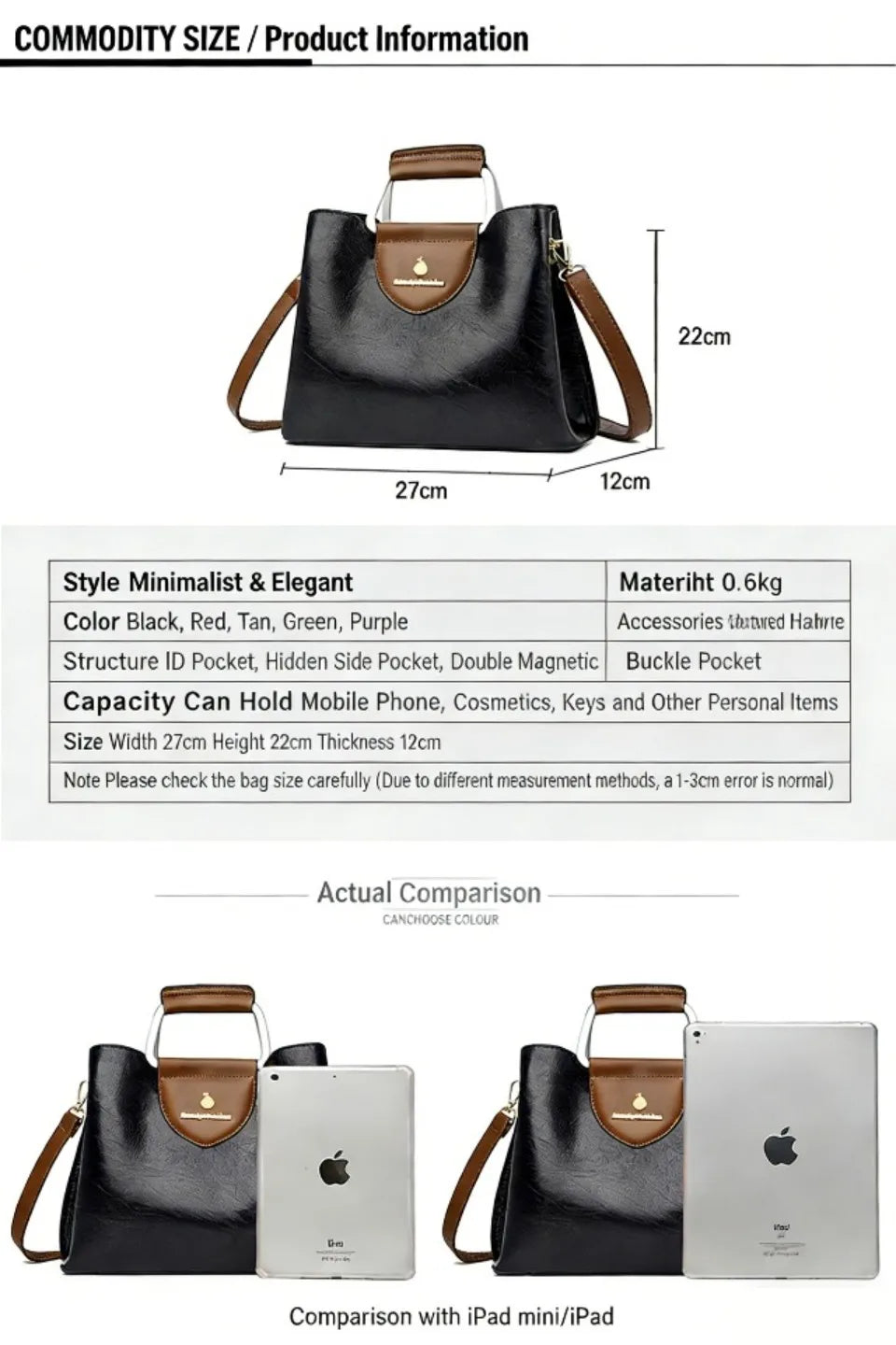Genuine Leather Luxury Tote Shoulder Bag – High Quality Designer Crossbody Handbag for Women