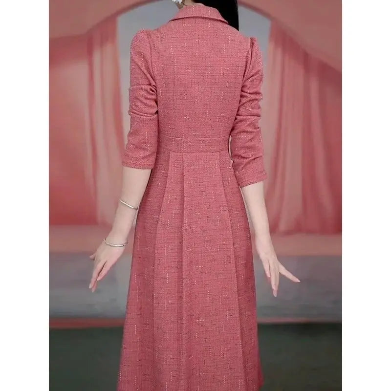 Western-style Women's Dress 2026 Spring Autumn Female Fashion New Temperament Long-sleeved Dresses Korean Shrinking Slim Dress.