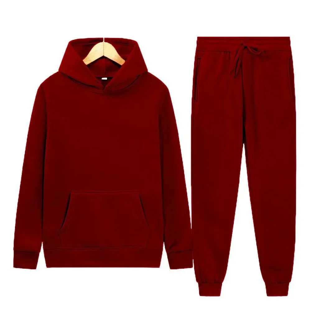 Men's Solid Color Hoodie & Pants Set – Casual Sport Tracksuit for Autumn Winter (S–3XL)