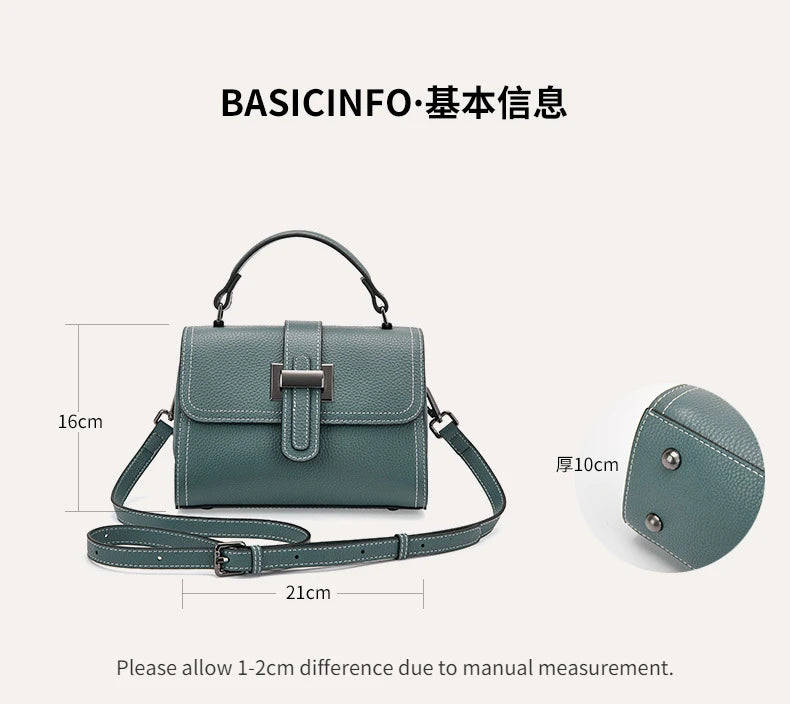 Genuine Cow Leather Square Satchel Shoulder Bag – All-Match Crossbody Messenger Handbag for Women