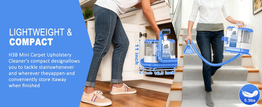 Carpet & Upholstery Cleaner Machine — 32Kpa Powerful Suction, 5 Cleaning Tools, Lightweight for Rug, Car Seats, Pets & Stairs