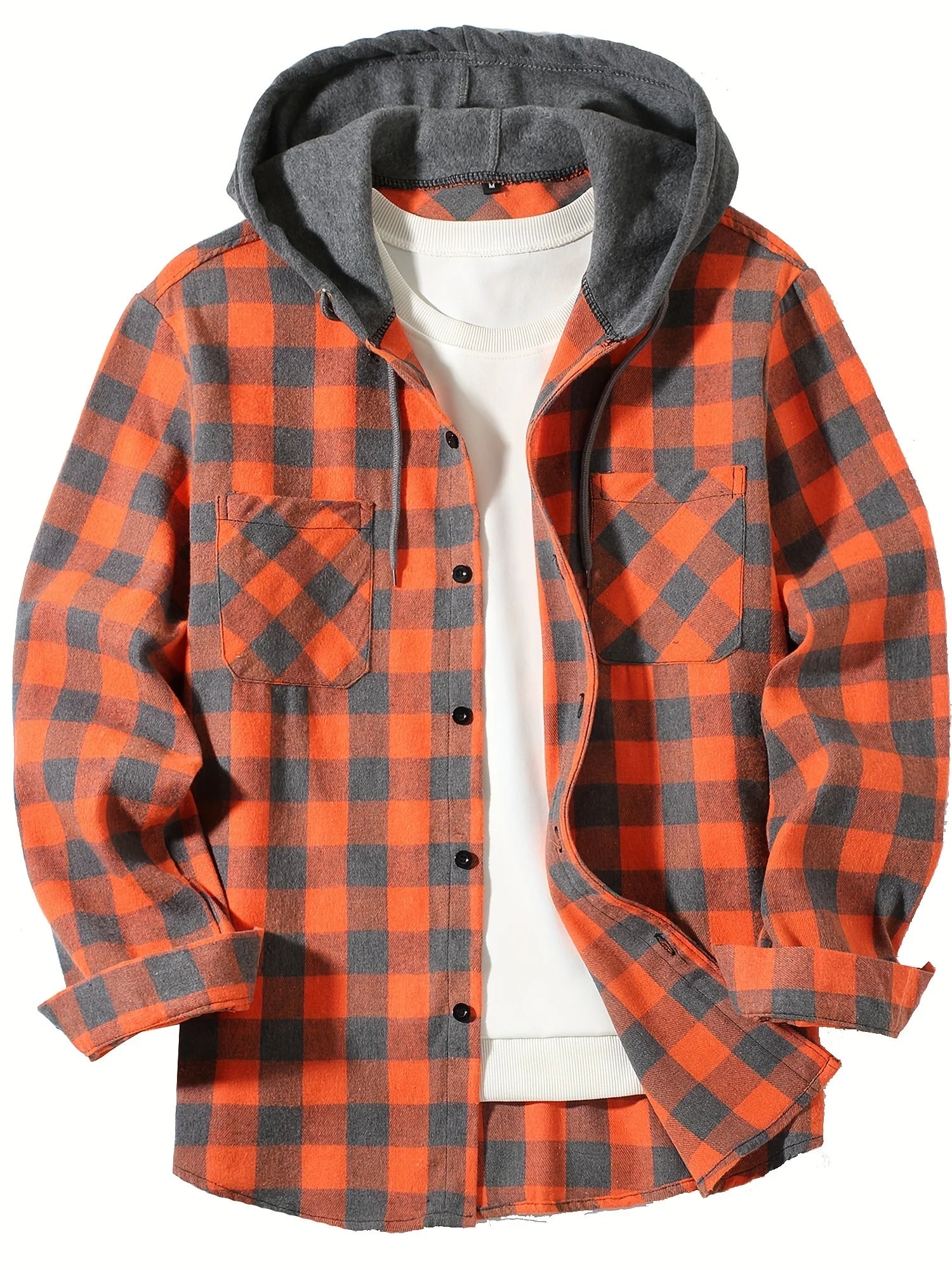 Men's Plaid Hooded Long Sleeve Shirt — Casual Flannel-Style Shirt Jacket