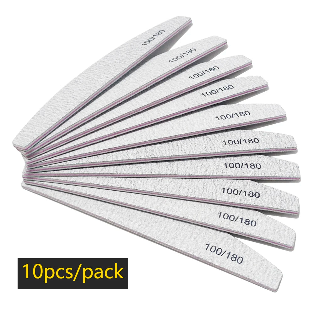 Nail File Buffer 100/180 Grit – Double-Sided Half Moon Sandpaper Nail Sanding & Manicure Tool