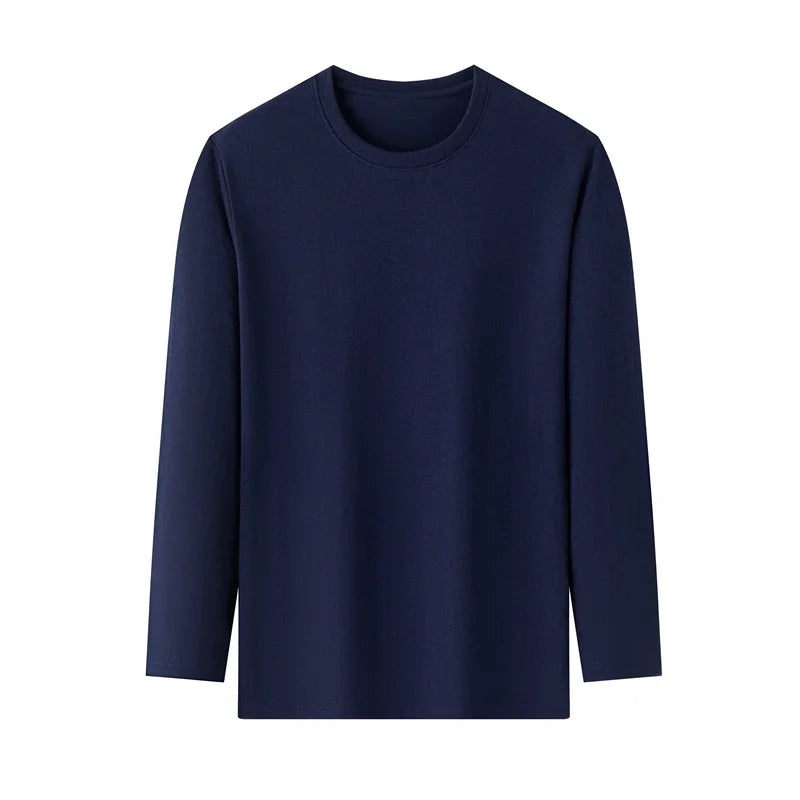 Men's Solid Color Round Neck Cotton Long Sleeve Tee — Everyday Essential