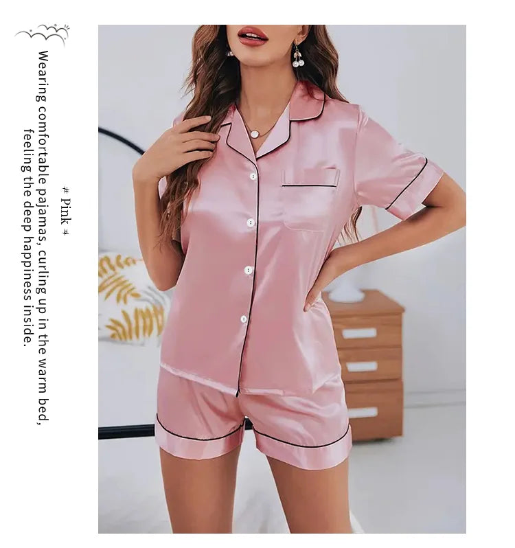 Women's Satin Button Down Pajama Set | 2-Piece Silk Sleepwear Top & Shorts