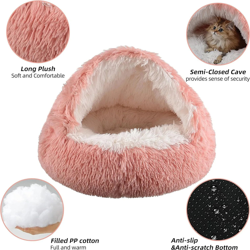 2-in-1 Soft Plush Round Pet Bed with Cover – Warm Cave Nest for Small Dogs & Cats, 50cm