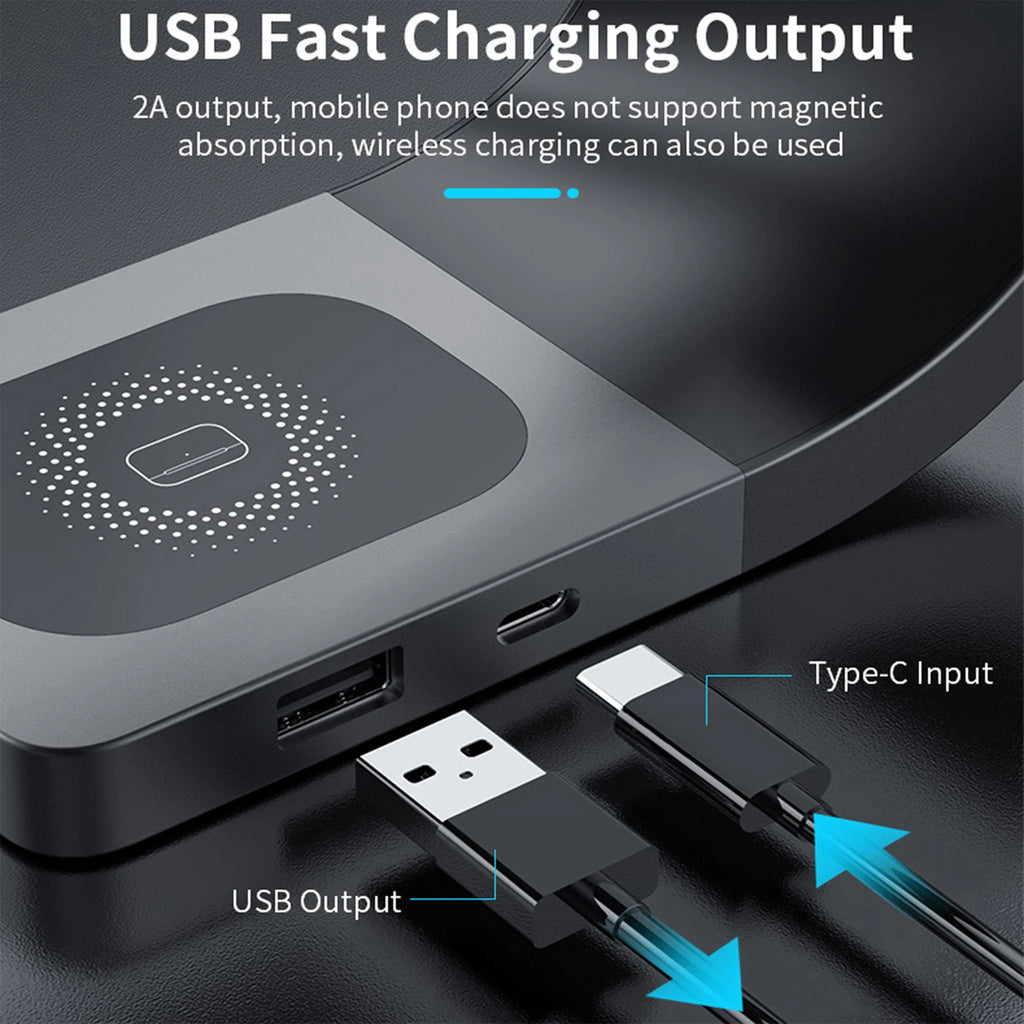 4-in-1 Metal Magnetic Wireless Charging Station 15W – iPhone 12–17, Apple Watch & AirPods
