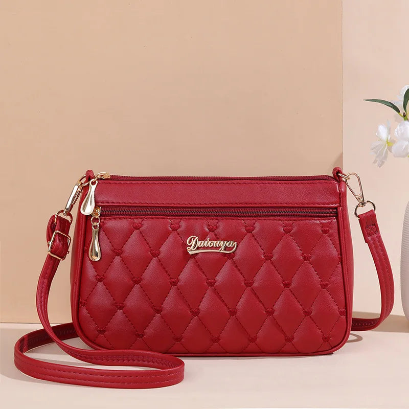 Embroidery Leather Messenger Bag – Women's Handbag with Hair Ball Charm in 12 Colors