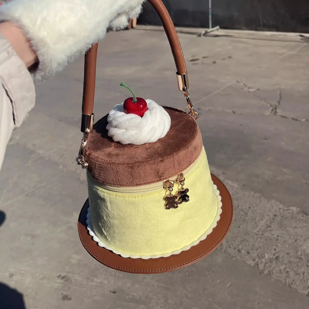 miyagawa Lolita Cake Bucket Bag – Sweet Kawaii Patchwork Handbag for Women & Teen Girls