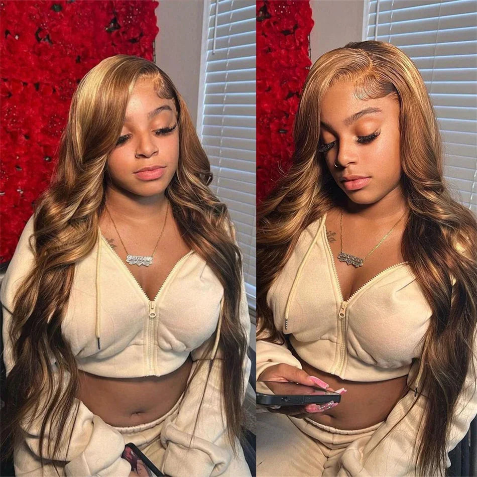 Highlight Body Wave Lace Front Wig — Brazilian Remy Human Hair, Honey Blonde HD Lace, 13x4