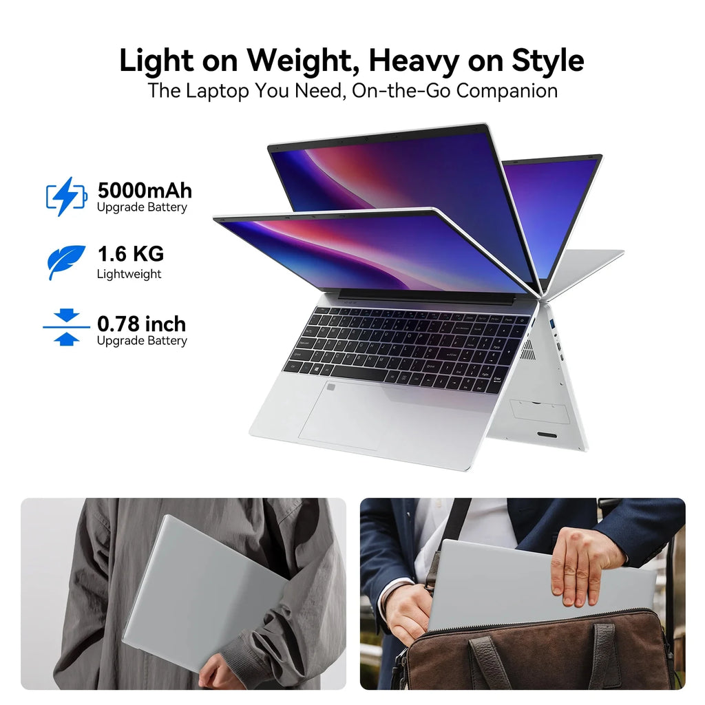 15.6" Intel Slim Laptop – Fingerprint, Backlit Keyboard, Up to 32GB DDR4, 2TB SSD, Windows 11