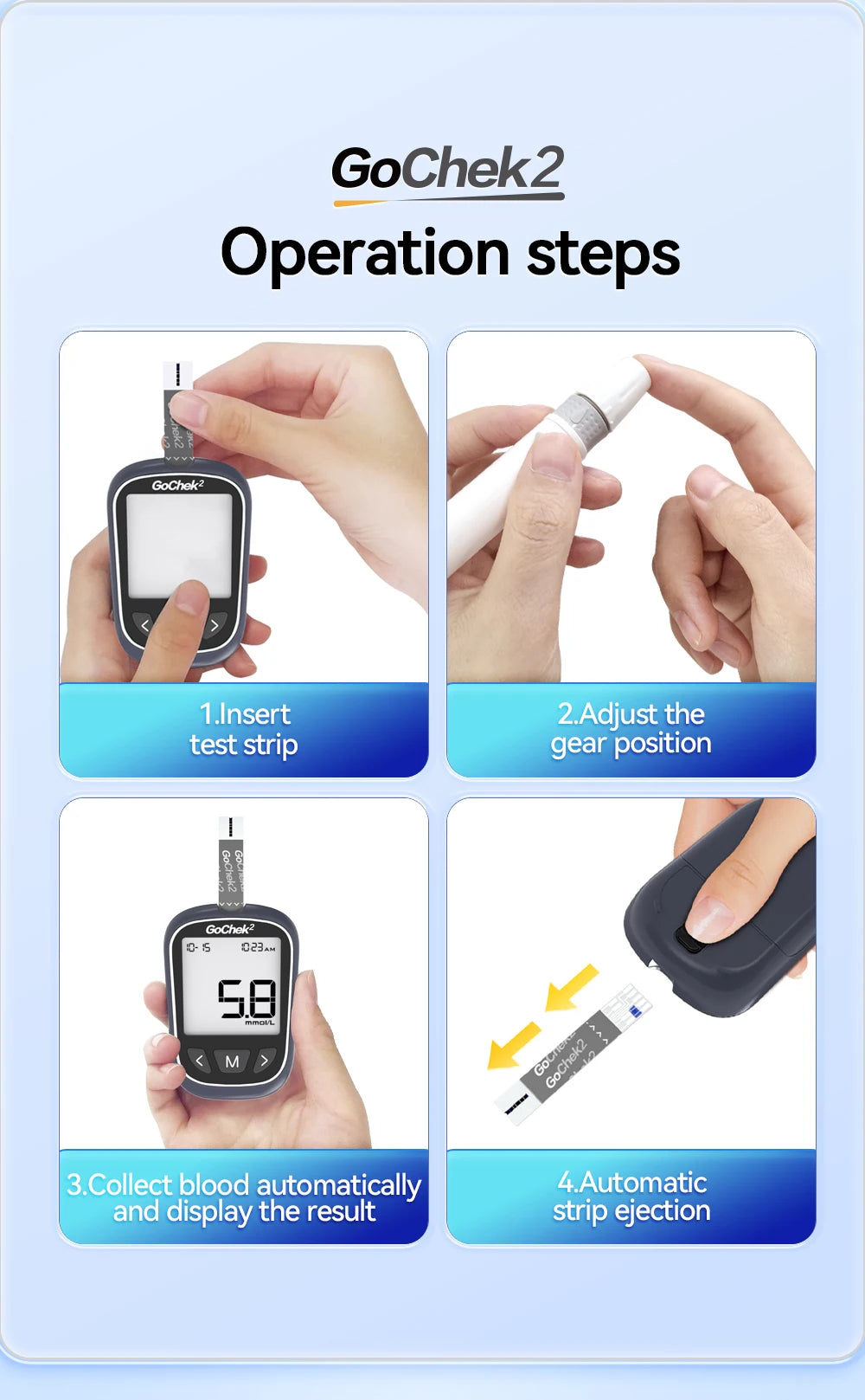 Microtech Gochek2 Blood Glucose Meter – 110 Test Strips & Lancets Included for Diabetes Testing